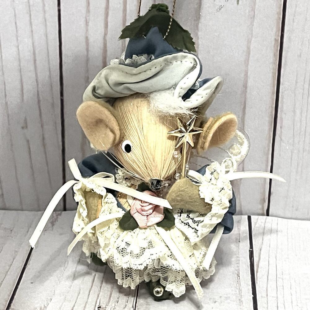 Vintage Kurt Adler Christmas Corn Husk Victorian Fairy Godmother Mouse 1992